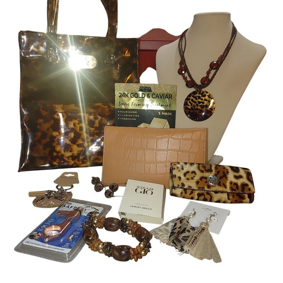 Bob Mackie Tortoise Shell Vinyl Tote Bundle Brighton Leather - Picture 12 of 13